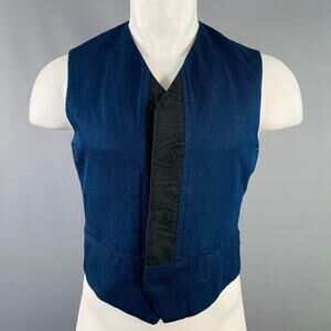 HAIDER ACKERMANN Size 38 Navy Black Cotton Linen Cropped Vest